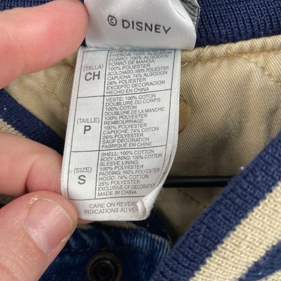 Disney Catalog Winnie the Pooh Vintage Denim Varsity Jacket Blue Tan size Small - Picture 7 of 16